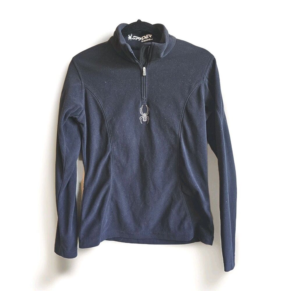 Spyder Womens Size 10 Black Fleece 1/4 Zip Ski Base layer